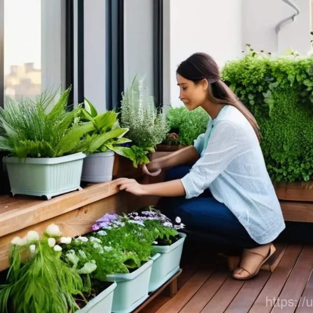 자연주의 스타일의 외부 장식 아이디어 - **Urban Balcony Vertical Garden Oasis:** A serene, small urban balcony transformed into a lush verti...