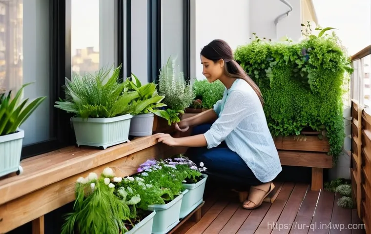 자연주의 스타일의 외부 장식 아이디어 - **Urban Balcony Vertical Garden Oasis:** A serene, small urban balcony transformed into a lush verti...
