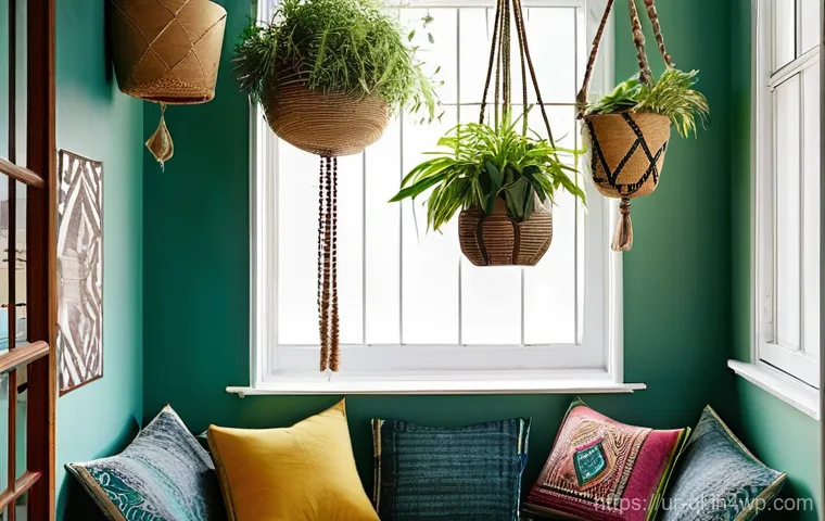 주말에 할 수 있는 자연주의 DIY 프로젝트 - **Prompt:** A cozy, sunlit corner of a Pakistani home, showcasing beautifully handcrafted hanging pl...