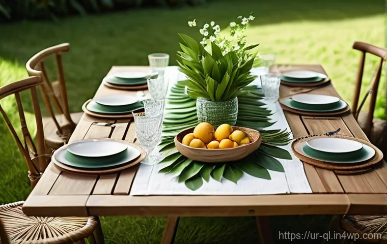 자연을 테마로 한 파티 장식 아이디어 - **"A serene and enchanting outdoor evening party scene in a lush garden. The atmosphere is warm and ...