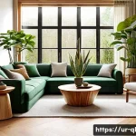 Home 22 자연주의 인테리어의 유행과 변천 - A cozy, stylish living room interior featuring warm wooden flooring and handcrafted wooden furniture...