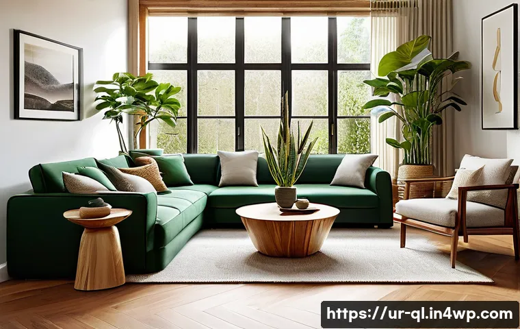 자연주의 인테리어의 유행과 변천 - A cozy, stylish living room interior featuring warm wooden flooring and handcrafted wooden furniture...