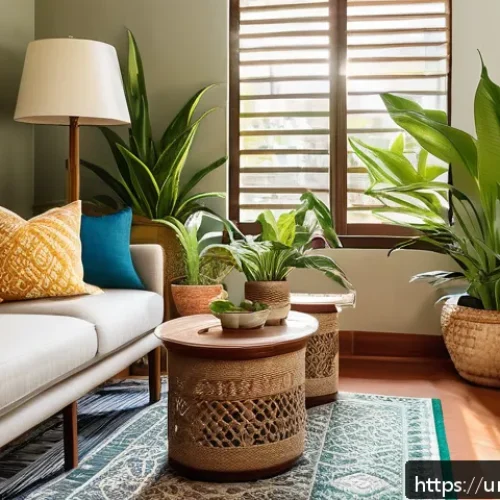 Home 30 실내 식물로 꾸미는 자연주의 인테리어 - A cozy living room scene in a traditional Pakistani home featuring a variety of indoor plants includ...