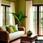 Home 23 자연주의 인테리어의 필수 요소 - A bright and airy living room in a traditional South Asian home with large open windows draped in li...